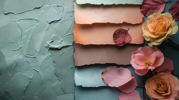 astel Paper Layers with Elegant Flowers on Textured Background photo