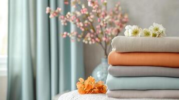 Stacked Fabrics with Spring Flowers photo