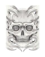 Skull tattoo surreal art design by hand drawing on paper and make graphic . vector