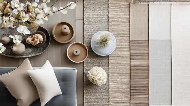 parte superior ver de neutral tonos decoración con flores y floreros foto