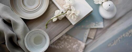 Rustic Table Setting with Ceramic Plates and Fabric photo