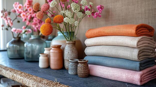 vistoso ropa de cama y floral arreglo foto