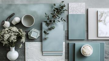 Serene Minimalist Flatlay with Muted Colors and Decorative Elements photo