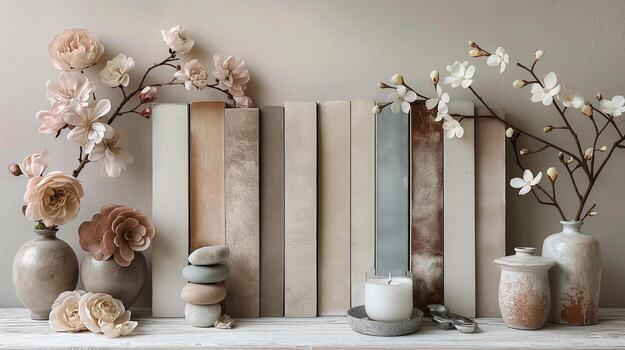 neutral floral arreglo con cerámico floreros foto