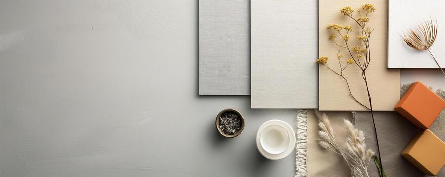 minimalista natural decoración con seco flores y telas foto