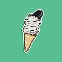 cookies and cream, chocolate milk ice cream cone isolated in a green background illustration design vector