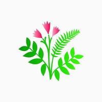 Pink flowers, floral decorated with gorgeous multicolored blooming flowers and leaves border. Spring botanical flat illustration on white background vector