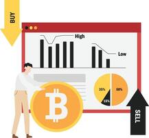 Cryptocurrency blockchain flat design illustration, NFT, Bitcoin Mining, Modern flat cartoon style. illustration on white background vector