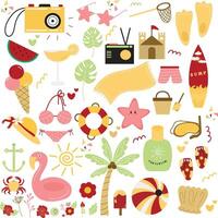 Abstract Summer Elements Illustration. Summer Vacation and Beach Elements. illustration in flat style. vector