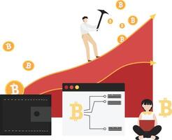 Cryptocurrency blockchain flat design illustration, NFT, Bitcoin Mining, Modern flat cartoon style. illustration on white background vector
