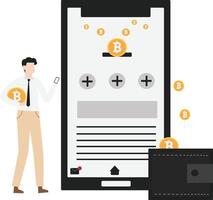 Cryptocurrency blockchain flat design illustration, NFT, Bitcoin Mining, Modern flat cartoon style. illustration on white background vector