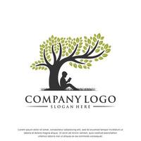 education logo design with little boy is reading a book element vector