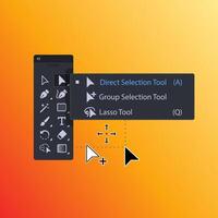 Direct Selection Tool in program for graphics. Group and lasso tools. Illustration of toolbar vector