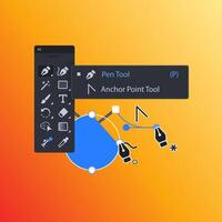 Pen and Anchor Point Tool in program for graphics. Illustration of toolbar vector