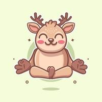 smiling deer animal character mascot with yoga meditation pose isolated cartoon vector