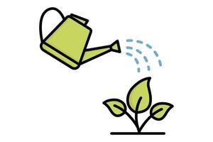 watering icon. watering can with plant. icon related to growth. colored outline icon style. growth elements illustration vector