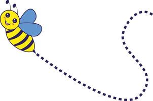Bee Flying on a Dotted Route with Cartoon Design. Illustration on White Background. vector