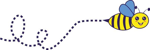 Bee Flying on a Dotted Route with Cartoon Design. Illustration on White Background. vector