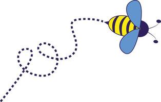 Bee Flying on a Dotted Route with Cartoon Design. Illustration on White Background. vector