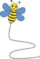 Bee Flying on a Dotted Route with Cartoon Design. Illustration on White Background. vector