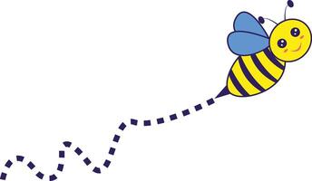 Bee Flying on a Dotted Route with Cartoon Design. Illustration on White Background. vector