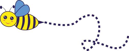 Bee Flying on a Dotted Route with Cartoon Design. Illustration on White Background. vector