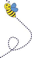 Bee Flying on a Dotted Route with Cartoon Design. Illustration on White Background. vector