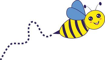 Bee Flying on a Dotted Route with Cartoon Design. Illustration on White Background. vector