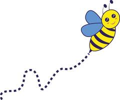 Bee Flying on a Dotted Route with Cartoon Design. Illustration on White Background. vector