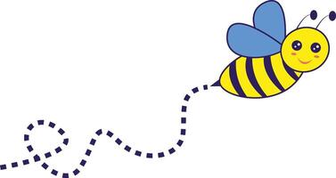 Bee Flying on a Dotted Route with Cartoon Design. Illustration on White Background. vector
