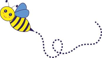 Bee Flying on a Dotted Route with Cartoon Design. Illustration on White Background. vector