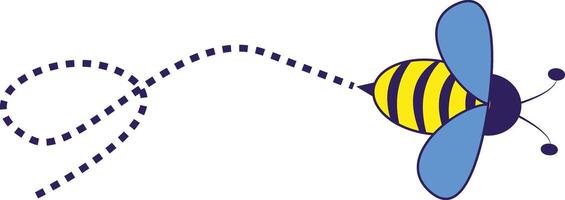 Bee Flying on a Dotted Route with Cartoon Design. Illustration on White Background. vector
