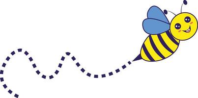 Bee Flying on a Dotted Route with Cartoon Design. Illustration on White Background. vector