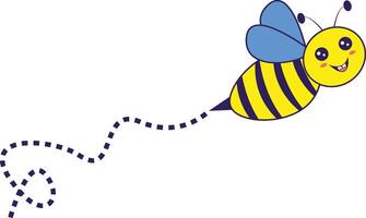 Bee Flying on a Dotted Route with Cartoon Design. Illustration on White Background. vector