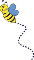 Bee Flying on a Dotted Route with Cartoon Design. Illustration on White Background. vector