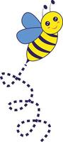 Bee Flying on a Dotted Route with Cartoon Design. Illustration on White Background. vector