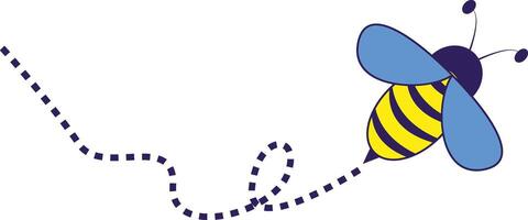Bee Flying on a Dotted Route with Cartoon Design. Illustration on White Background. vector
