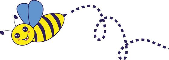 Bee Flying on a Dotted Route with Cartoon Design. Illustration on White Background. vector