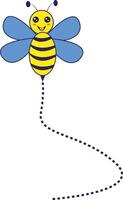 Bee Flying on a Dotted Route with Cartoon Design. Illustration on White Background. vector