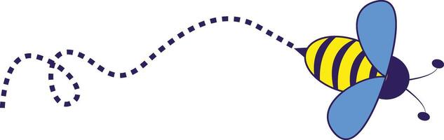 Bee Flying on a Dotted Route with Cartoon Design. Illustration on White Background. vector