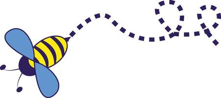 Bee Flying on a Dotted Route with Cartoon Design. Illustration on White Background. vector