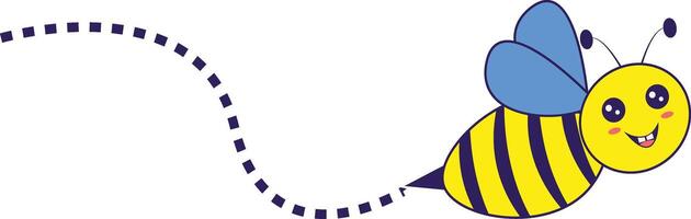 Bee Flying on a Dotted Route with Cartoon Design. Illustration on White Background. vector