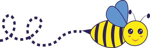 Bee Flying on a Dotted Route with Cartoon Design. Illustration on White Background. vector