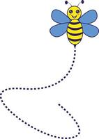 Bee Flying on a Dotted Route with Cartoon Design. Illustration on White Background. vector