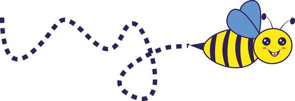 Bee Flying on a Dotted Route with Cartoon Design. Illustration on White Background. vector