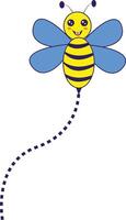 Bee Flying on a Dotted Route with Cartoon Design. Illustration on White Background. vector
