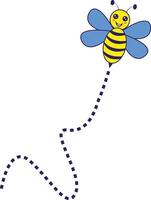 Bee Flying on a Dotted Route with Cartoon Design. Illustration on White Background. vector