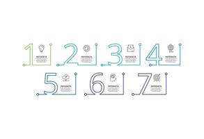 Line infographic with 7 steps, options, parts or processes. Business data visualization vector