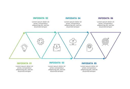 línea infografía con 6 6 pasos, opciones, partes o procesos. negocio datos visualización vector