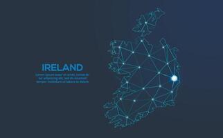 Ireland communication network map. low poly image of a global map with lights in the form of cities. Map in the form of a constellation, mute and stars vector